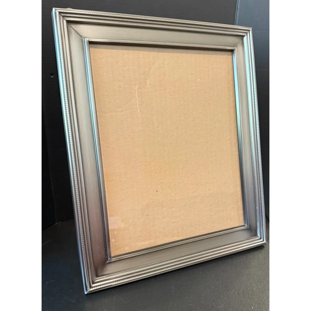Silver Picture Frame Brushed Metallic Beaded Border 8 x 10 Free Standing